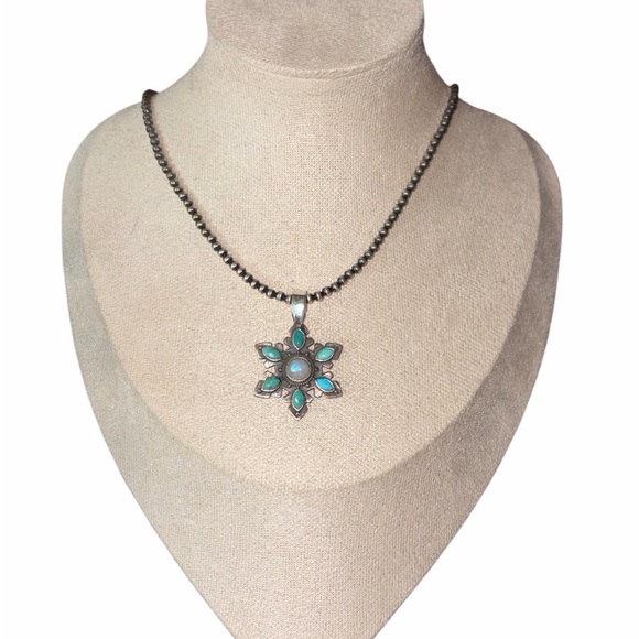 SilverFinJewelry Jewelry - Snowflake Turquoise and Moonstone Pendant Necklace